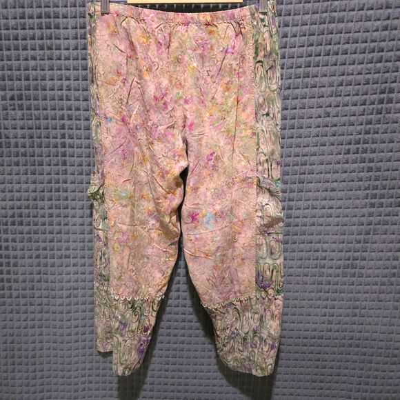 LA Blend Fairy Beaded Harem Pant M-Lg Handmade Batik Pink Green Boho Renaissance - Picture 7 of 16